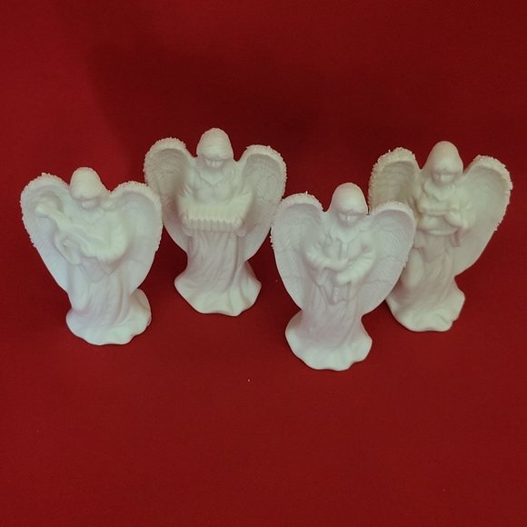 Vintage White Angel Playing Musical Instrument Set Bisque Porcelain Set of 4 - Picture 6 of 13